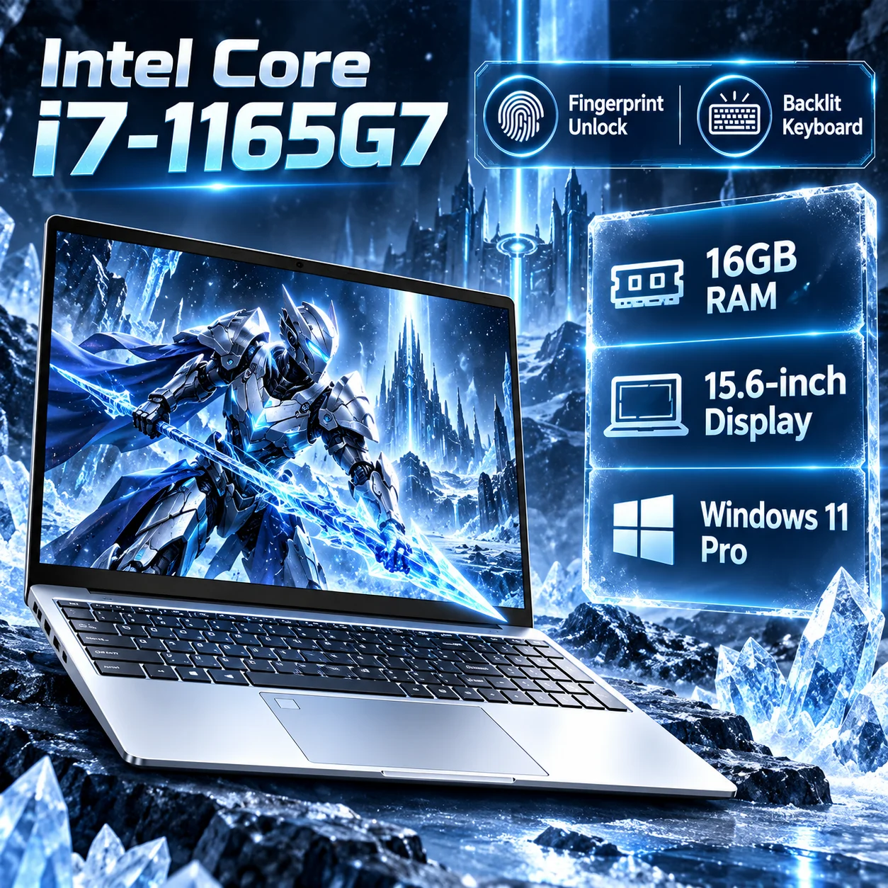 15.6인치 노트북, 윈도우 11, 인텔 코어 i7-1165G7 프로세서, 16GB RAM, 지문 인식 잠금 해제 기능, 백라이트, 학습용.
