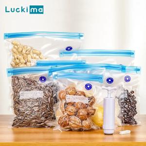 진공 식품 저장 지퍼 가방 재사용 가능한 BPA 프리 Sous Vide 가방 진공 핸드 펌프 과일 고기 너트 진공 실러 보호기 가방