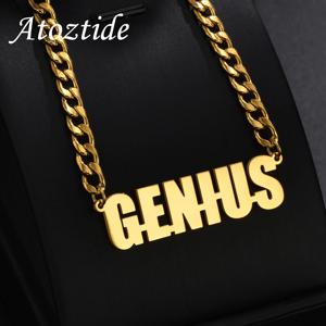 Atoztide 맞춤형 6mm NK 체인 맞춤형 이름 큰 펜던트 목걸이 남성 여성을위한 스테인레스 스틸 두꺼운 체인 보석 선물