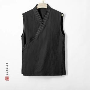 남성용 리넨 코튼 민소매 상의, 중국 전통 의상, 한푸 조끼, 당나라 정장, 기모노 가디건, 남성용 슬릿 탑, 2023 여름