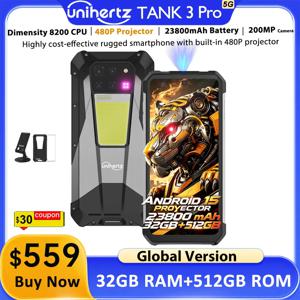 Unihertz Tank 3 Pro 8849, 100루멘 120Hz 프로젝터, 32GB/36GB RAM, 512GB ROM, 23800mAh 120W 고속 충전기, 5G, 200MP 카메라