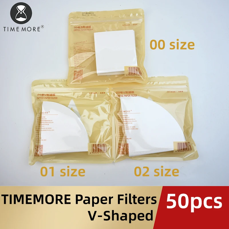 TIMEMORE 커피 필터 종이 50pcs 커피 종이 필터 위에 부어 홈 V 자형 필터 종이 콘 커피 찌꺼기와 함께 작동
