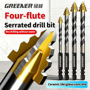 GREENERY 6-12mm 4면 톱니형 편심 드릴 비트 타일 유리 세라믹 콘크리트 대리석 금속 건식 드릴링용 초강력 드릴 비트