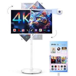 32인치 UHD 4K 휴대용 스마트 TV(바퀴 포함), 퀄컴 스냅드래곤 710 CPU, 내장 8-10시간 배터리, 8+128GB, 안드로이드 14 OS