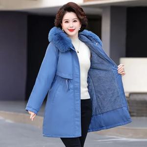 따뜻한 두꺼운 스노우웨어 패딩 파카 겨울 여성 재킷 파카 의류 울 라이너 퍼 칼라 따뜻한 루즈핏 롱 코트 후드 재킷