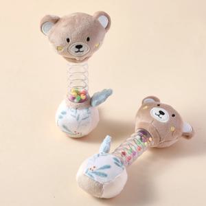 코튼 베어 아기 딸랑이 부드러운 소재 투명 벨 튜브 휴대용 감각 장난감 시각 소리 터치 부모 아기 딸랑이 장난감 선물
