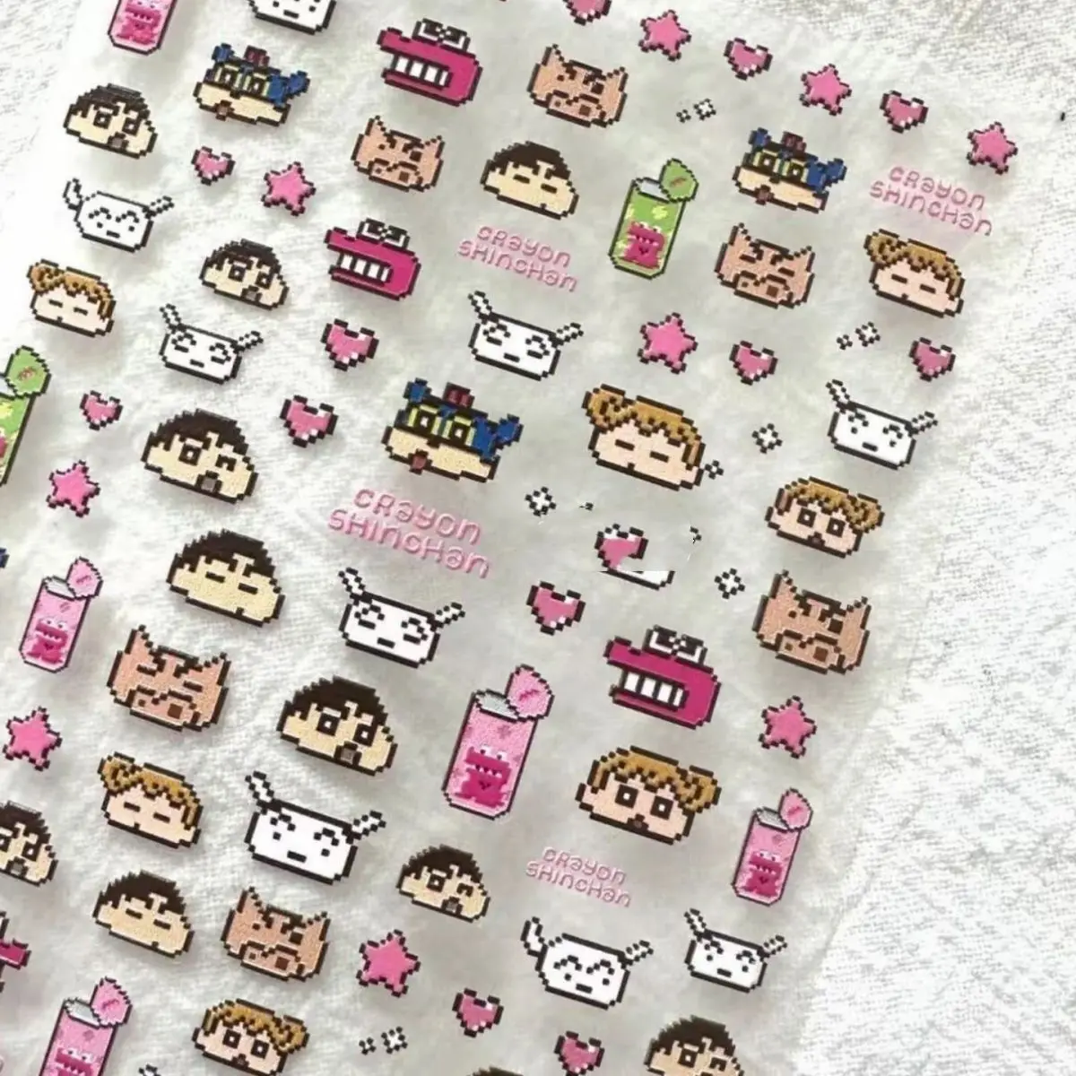 3PCS Kawaii Crayon Shin Chan PET 스티커 일본 픽셀 스타일 귀여운 전화 케이스 스티커 정크 저널 스크랩북 용품