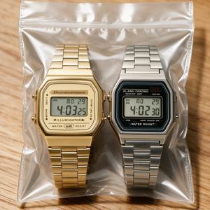 럭셔리 F91W 스틸 밴드 시계 LED 디지털 스테인레스 스틸 링크 손목시계 전자 손목 밴드 시계 여성 남성 레로즈 옴브레