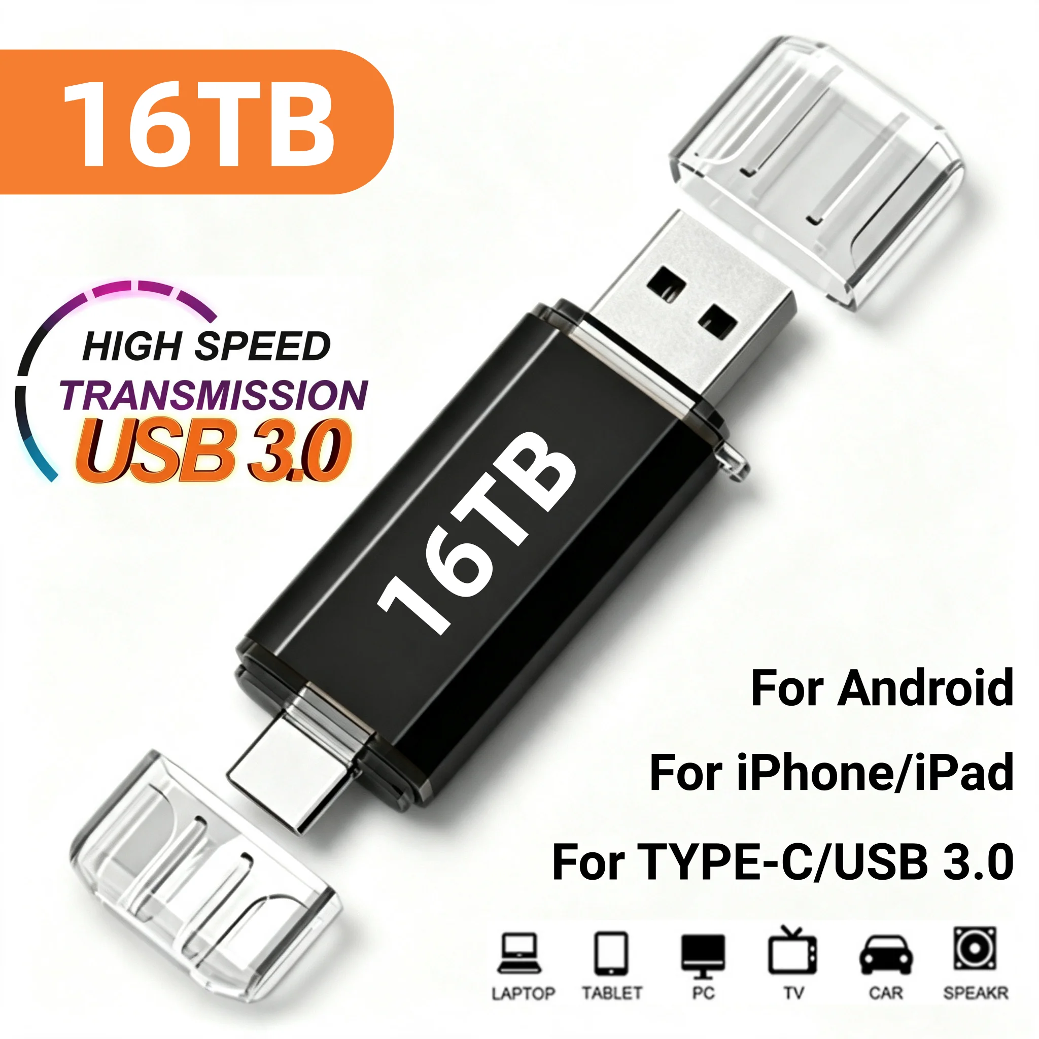 새로운 16TB 2 in 1 OTG USB 플래시 드라이브 3.0 타입 C 8TB 4TB 2TB 펜드라이브 아이폰 삼성 화웨이 샤오미 안드로이드 노트북 메모리 스틱