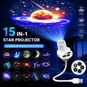 별이 빛나는 하늘 조명 USB 플러그인 360 ° 회전식 프로젝터 무드등 침실용 창의적인 LED 무드등 달 별 분위기 조명