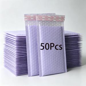 50개입 보라색 완충재 봉투, 자가 접착식, 충격 방지, 방수 기능, 선물 및 화장품 배송용