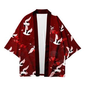 레드크레인 프린트 루즈한 일본 가디건 남녀공용, 플러스 사이즈 6XL 5XL 4XL 3XL, 하라주쿠 기모노 코스프레 상의, 블라우스, 유카타 의류