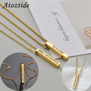 Atoztide 맞춤형 4면 조각 사각형 펜던트 목걸이 스테인레스 스틸 새겨진 이름 날짜 여성용 보석 선물