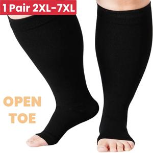 1 쌍 2XL-7XL 플러스 사이즈 압축 양말 오픈 발가락 압축 여성 및 남성 15-20mmHg 와이드 송아지 무릎 높은 발가락없는 압축 양말