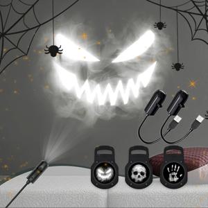 할로윈 USB 프로젝터 라이트 해골 야간 조명 유령 LED 램프 360도 회전 전환 가능한 패턴 디자인 어두운 밤 분위기