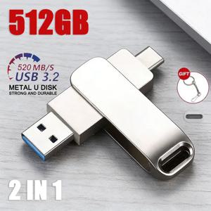 샤오미 512GB USB 3.2 2in1 플래시 드라이브 U 디스크 256GB 고속 메탈 펜드라이브 방수 타입-C 메모리아 USB 스틱 USB 드라이브
