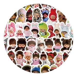 80PCS Monchhichi 낙서 스티커 어린이 Kawaii 방수 페이스터 스티커 전화 컴퓨터 노트북 문구 DIY 장난감 비밀