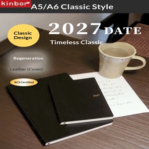 2027 킨보르 연간 노트, 데일리 다이어리 A5/A6 사이즈 1일 1페이지 플래너, 52g 바촨 종이 생산성 일정 관리 저널