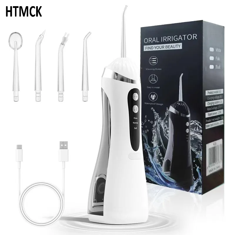 휴대용 USB 충전식 전동 구강 세척기 4개 노즐 3가지 세척 모드 IP65 방수 치아 세척 도구