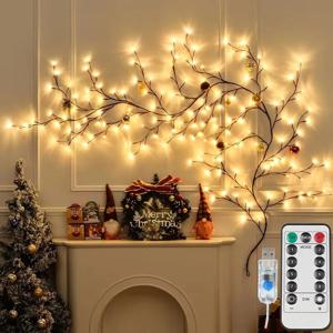 USB 바인 스트링 라이트 8가지 모드 리모컨 포함 방수 LED 유연한 DIY 나뭇가지 램프 요정 조명 홈 벽 크리스마스 장식