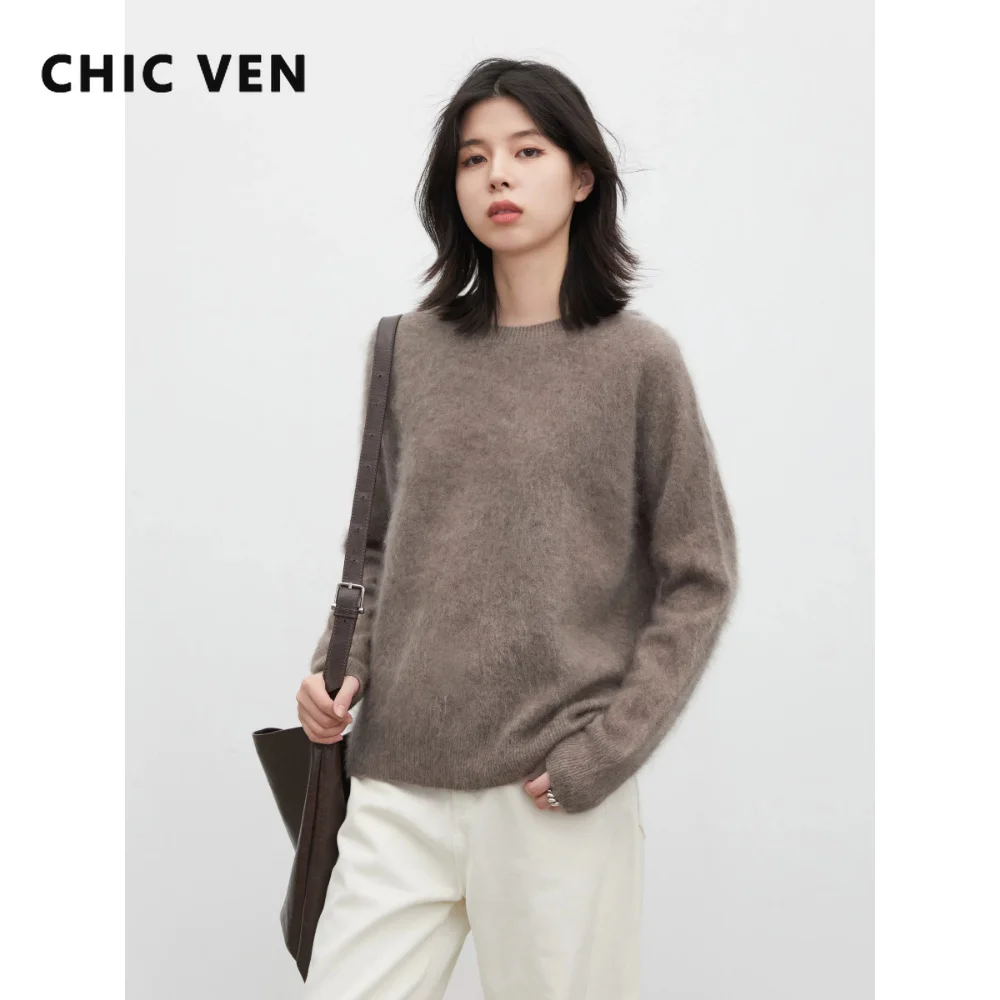 CHIC VEN 여성 울 스웨터 O넥 솔리드 루즈 캐주얼 긴소매 오버사이즈 점퍼 여성용 상의 풀오버 가을 겨울 2026