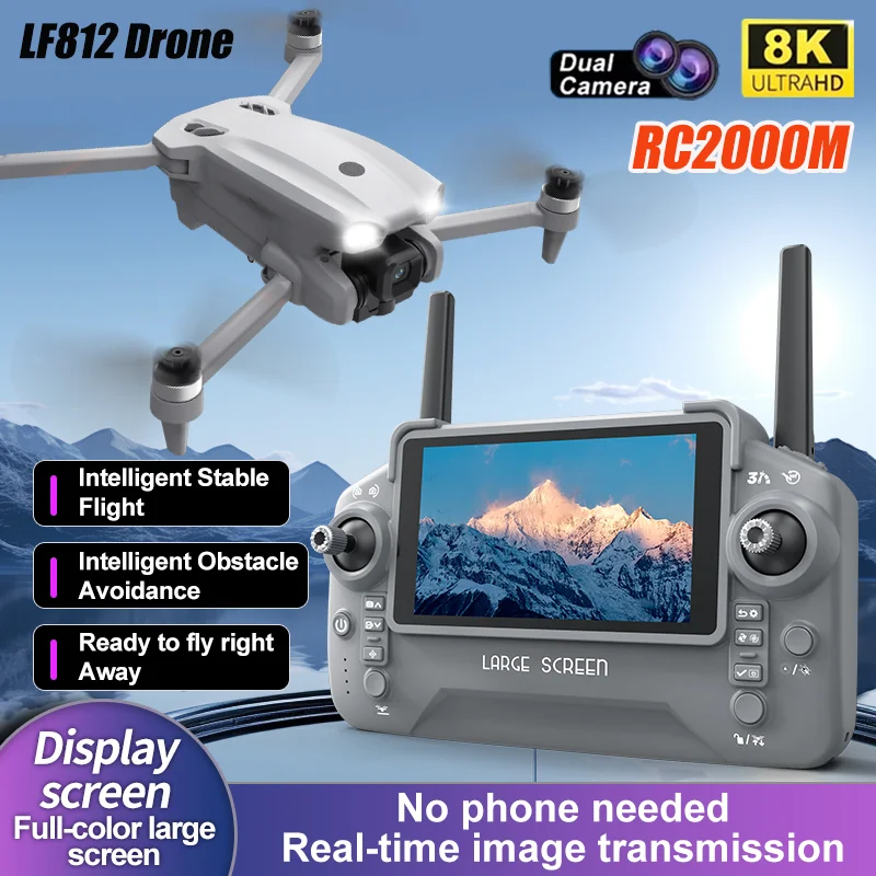 신형 LF812 드론 FPV 전문가용 HD 항공 8K 듀얼 카메라 대형 화면 리모컨 무선 조종 브러시리스 접이식 RC 쿼드콥터