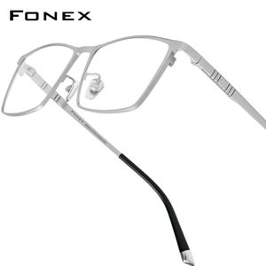 FONEX 티타늄 안경테, 남성용 브랜드 디자인, 사각 안경, 초경량 무게추, 일본 고급 품질 안경테, 85641