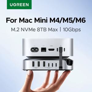 UGREEN USB 허브 도킹 스테이션(Mac Mini M4/M4 Pro용, M.2 NVMe SSD 최대 8TB 지원, 최대 10Gbps USB-A 및 USB-C 포트, SD 및 TF 카드 지원, 170MB/s USB 분배기)