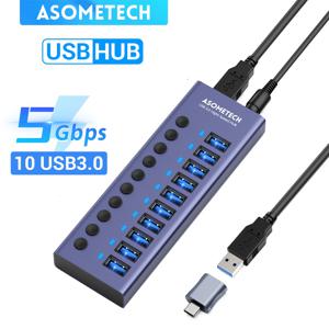 4/7/10 포트 USB 3.0 허브 다중 분배기 12V 전원 어댑터(켜기/끄기 스위치 포함) USB 분배기 MacBook 노트북용 고속 허브