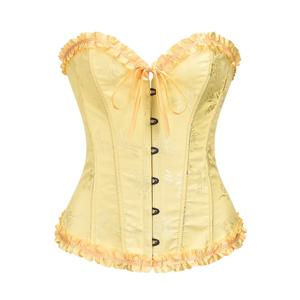 노란색 자카드 프릴 트림 본드 섹시한 오버 버스트 푸시 업 Bustier 탑 코르셋 Mujer 슬리밍 코르셋 여성용 섹시한 고딕 옷