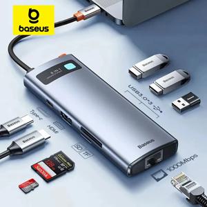 베이스스(Baseus) 4K 60Hz USB-C 허브, USB-C to HDMI, SD, TF, 이더넷 포트, PD 100W 고속 충전, USB 3.0 어댑터, 맥북, 노트북, 태블릿용