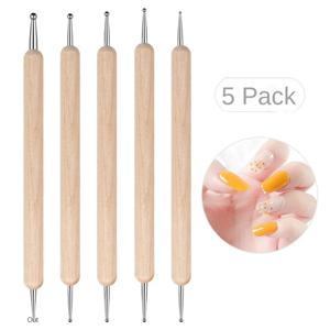 5pc 전문가용 2가지 방식 네일 아트 도팅펜 나무 스틸 DIY 도팅펜 라인스톤 젬 피커 매니큐어 도구