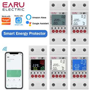 EARU Tuya WiFi 스마트 에너지 전력 kWh 미터 모니터 과전압/저전압 전류 누전 보호기 타임 릴레이 스위치 차단기