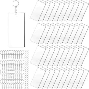 90Pcs 투명 아크릴 키 체인 DIY 공예 장식 조각 그림에 대 한 빈 매력 키 체인 점프 반지