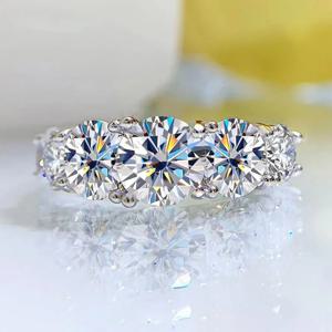18k 도금 3.6CT 여성을위한 모든 Moissanite 반지 5 돌 스파클링 다이아몬드 웨딩 밴드 S925 스털링 실버 주얼리 GRA