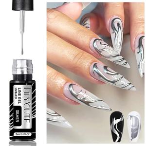 LILYCUTE 5ml 메탈릭 젤 폴리쉬 페인팅 라이너 슈퍼 브라이트 골드 실버 미러 젤 매니큐어 세미 퍼머넌트 라인 프렌치 네일