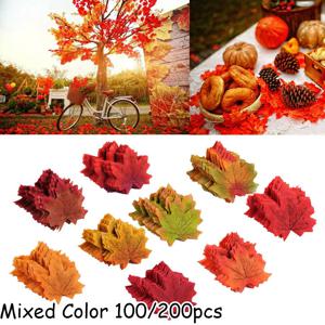 100/200Pcs 인공 실크 단풍 나무 가을 가짜 잎 화환 단풍 나무 포도 나무 추수 감사절 할로윈 웨딩 파티 장식