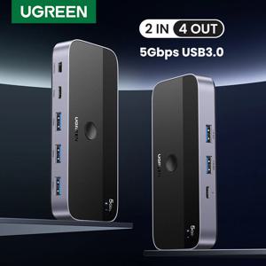 UGREEN USB 3.0 스위처 KVM 스위치, PC 키보드 마우스 프린터용, 4 개 장치 공유, 2 개
