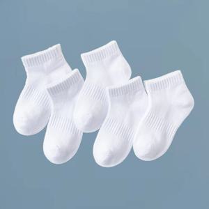 여름용 흰색 망사 소재 아동용 면 양말, 남아/여아용 스포츠 양말, 봄용 아기용 부드러운 면 양말, 5켤레 세트
