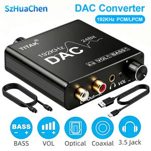 192KHz/24Bit DAC 디지털-아날로그 오디오 컨버터 디지털 SPDIF 광 Toslink 동축-아날로그 스테레오 L/R RCA 및 3.5mm 잭, 광학 Toslink  Digital to Analog Audio Converter Digital SPDIF Optical Toslink Coaxial to Analog Stereo L/R RCA and 3.5mm Jack Converte