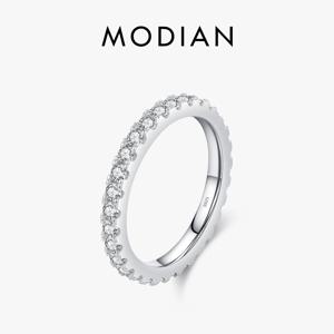 MODIAN 럭셔리 D 컬러 Moissanite 밴드 여성을위한 쌓을 수있는 반지 절묘한 상자 선물과 진짜 925 스털링 실버 웨딩 쥬얼리
