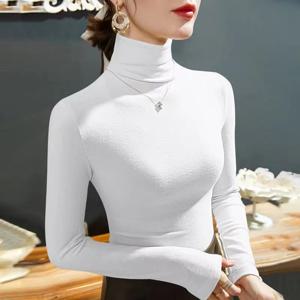 2025 패션 가을 겨울 여성 터틀넥 양털 스트레치 셔츠 여성 긴 소매 티셔츠 따뜻한 기본 풀오버 Bottoming Tops