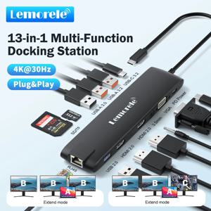 Lemorele USB 허브 USB C-듀얼 HDMI VGA 기가비트 도킹 스테이션, USB 3.0 VGA 어댑터, SD 카드 리더, 윈도우 맥북 에어용, 4K