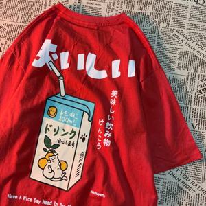 귀여운 일본 고양이 프린트 오버 사이즈 티셔츠 여성 남성 반팔 루즈 캐주얼 티 셔츠 streetwear 탑 코튼 하라주쿠 의류