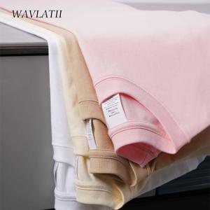 WAVLATII 여성 새로운 100% 코튼 솔리드 티셔츠 여성 핑크 화이트 캐주얼 여름 티셔츠 레이디 오버 사이즈 반소매 탑 WT2401