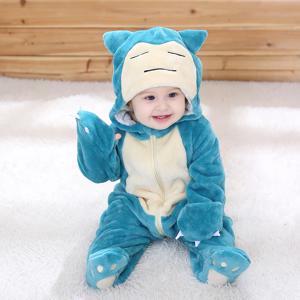 애니메이션 베이비 Romper pikachu Snorlax Onesie 신생아 소년 소녀 옷 플란넬 소프트 파자마 할로윈 점프 슈트 Kawaii 유아 복장