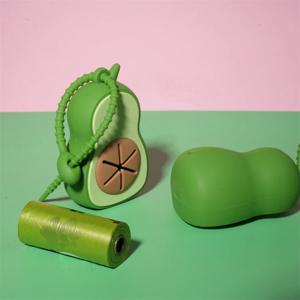 (아보카도 1개 + 쓰레기 봉투 1롤) 귀여운 아보카도 모양의 개 쓰레기 봉투 디스펜서 개 똥 스쿠퍼(가죽끈 부착 포함)