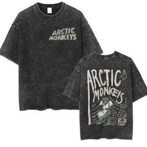 남성용 빈티지 워싱 오버사이즈 반팔 티셔츠, 레트로 록, Arctic Monkeys 음악 앨범, 그래픽 티셔츠, Y2k 힙합 스트리트웨어