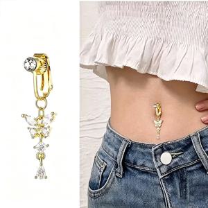 1Pc 나비 디자인 CZ 가짜 배꼽 링 다기능 비 피어싱 패션 배꼽 클립 여성을위한 독점 선물