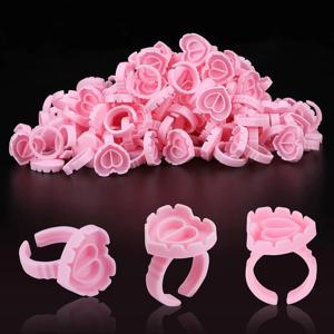 100 PCS 일회용 하트 모양의 플라스틱 접착제 링 컵 속눈썹 연장 문신 안료 홀더 팔레트 래쉬 메이크업 용품 도구